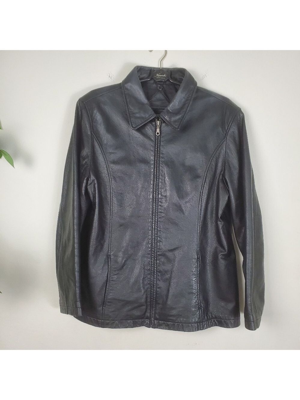 Outbrook Genuine Leather Bomber Jacket Black Women Large
